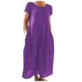 thumbnail image 1 of B91xZ Robe Midi Femme 2024 Décontractée Ample Manches Courtes Longue Robe Fendue Maxi Été Plage, Violet XXXXL, 1 of 5