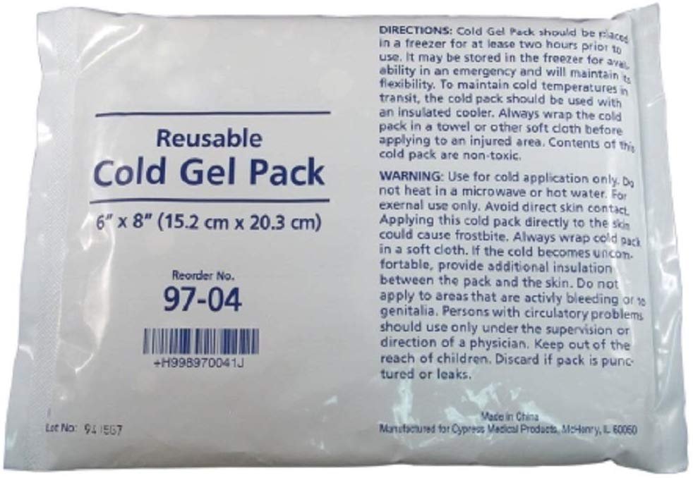 Case of 12 Reusable Freeze Gel Large 6 x 8. Plastic Firs Aid Cold