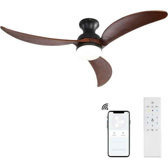 52 Inch Modern Ceiling Fan With 3 Color Dimmable Solid Wood  Blades Remote Control Reversible DC Motor For Bedroom