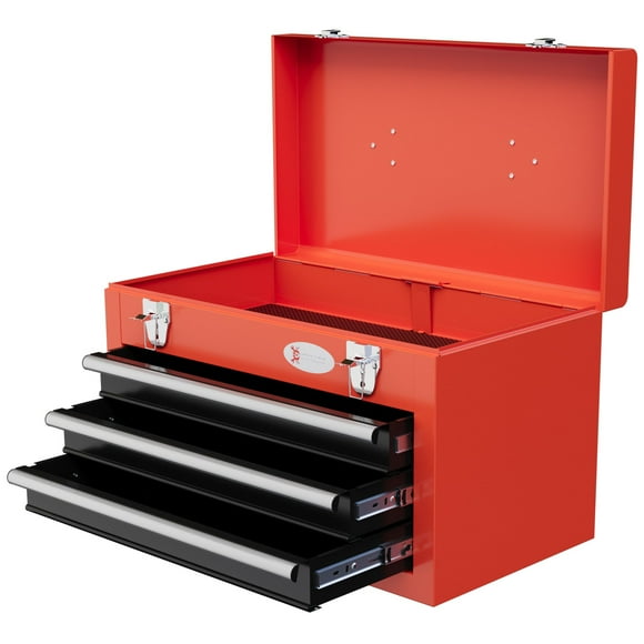 Portable Toolbox Perfection: 3 Drawer Tool Chest with Metal Latch for Garage, Household, Warehouse, Red Finish
