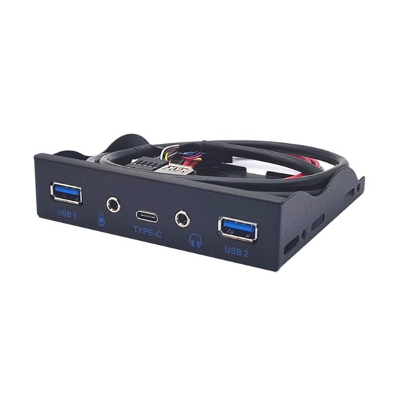 Concentrador USB 5 Puertos para Panel Frontal 2 Puertos USB 3.0, 1 Puerto USB Tipo C Audio HD Conector para Auriculares 3,5 mm Adaptador Expansión de Micrófono para PC Escritorio