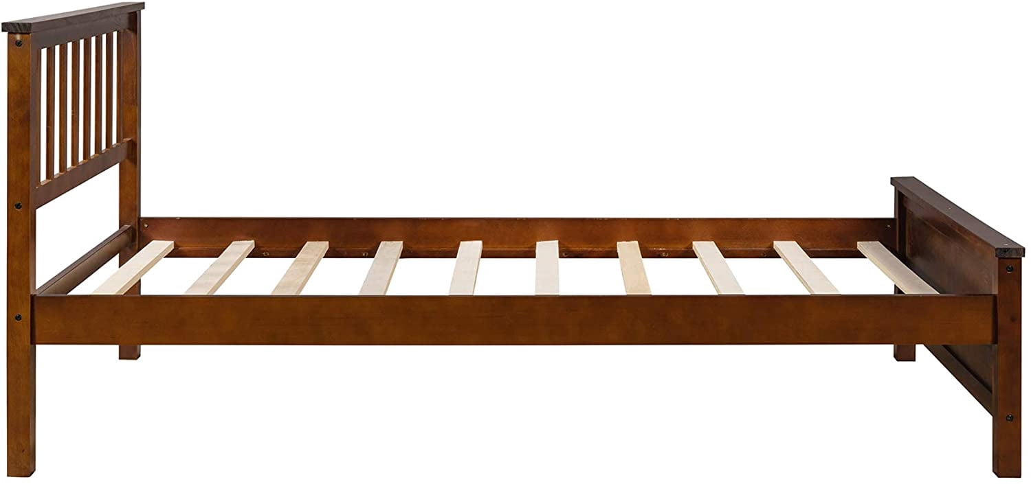 Harper & Bright Designs Twin Bed Frame, Platform Wood Bed Frame with Headboard and Footboard, Walnut