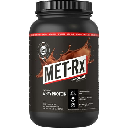 MET-Rx(R) Natural Whey Protein Powder, Chocolate, 5 lb., Easy Mix Protein Powder, 23 g Protein, 5g BCAAs from Ultra Filtered Whey Protein, Helps Support Lean Muscles*, For Pre/Post