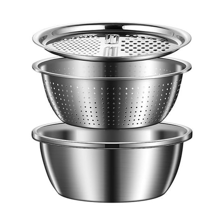 

IMossad Multifunctional Stainless Steel Basin - 2024 New Colander Strainer Set Rice Rinser Food Graters with Container