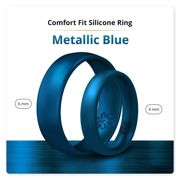 Metallic Blue Breathable Silicone Ring For Men and Women 6mm Bandwidth