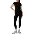 thumbnail image 5 of NMMUED Womens Two Piece Workout Sets Slim Fit Short Sleeve Shirt High Waist Leggings Yoga Outfits Matching Gym Set Black L, 5 of 9