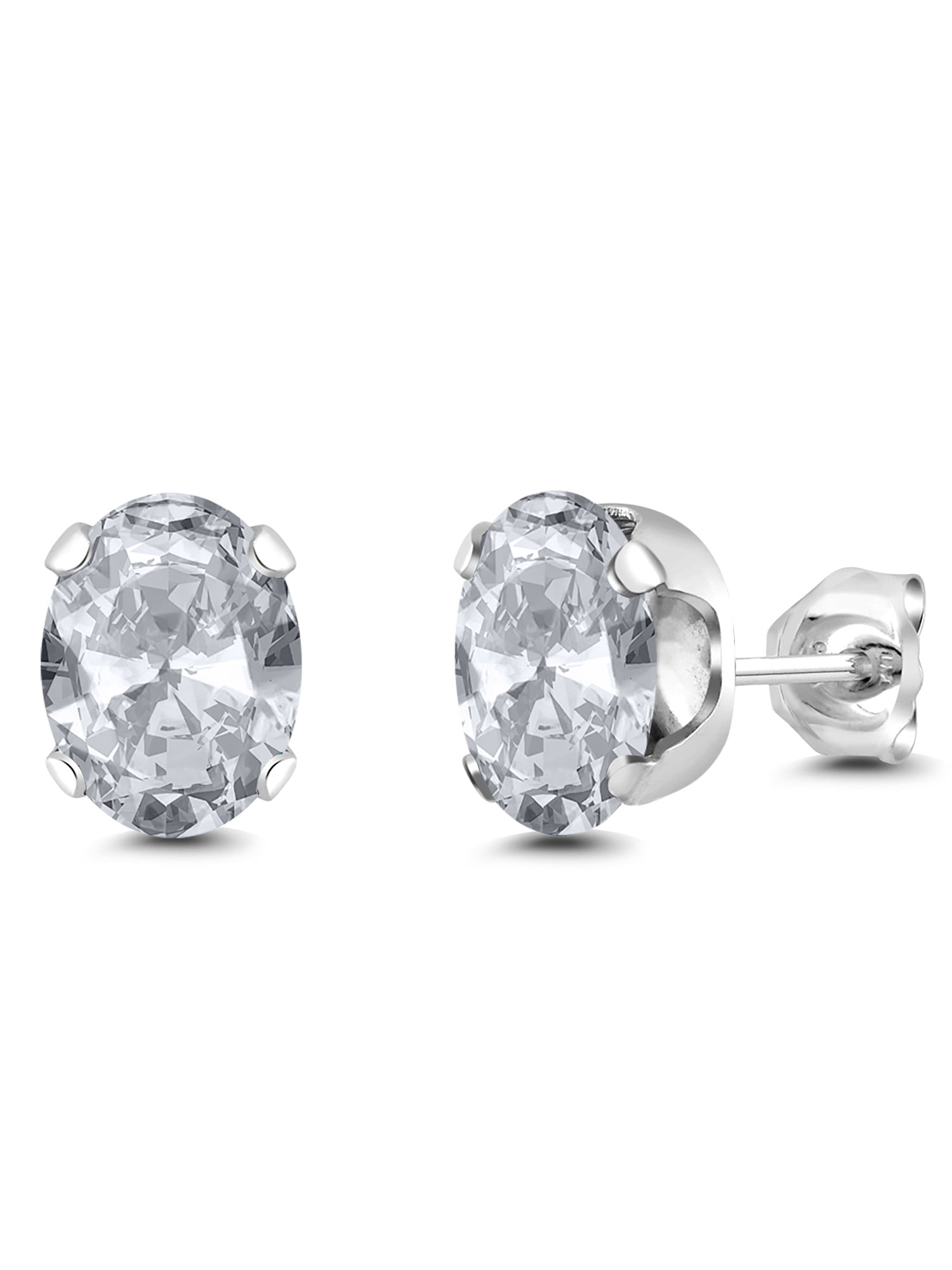 Gem Stone King 2.60 Ct Oval 8x6mm White Topaz 925 Sterling Silver Stud