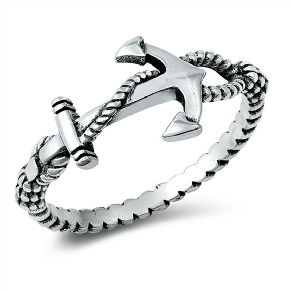 Ornate Nautical Anchor Rope .925 Sterling Silver Band Jewelry Female Male Unisex Size 9
