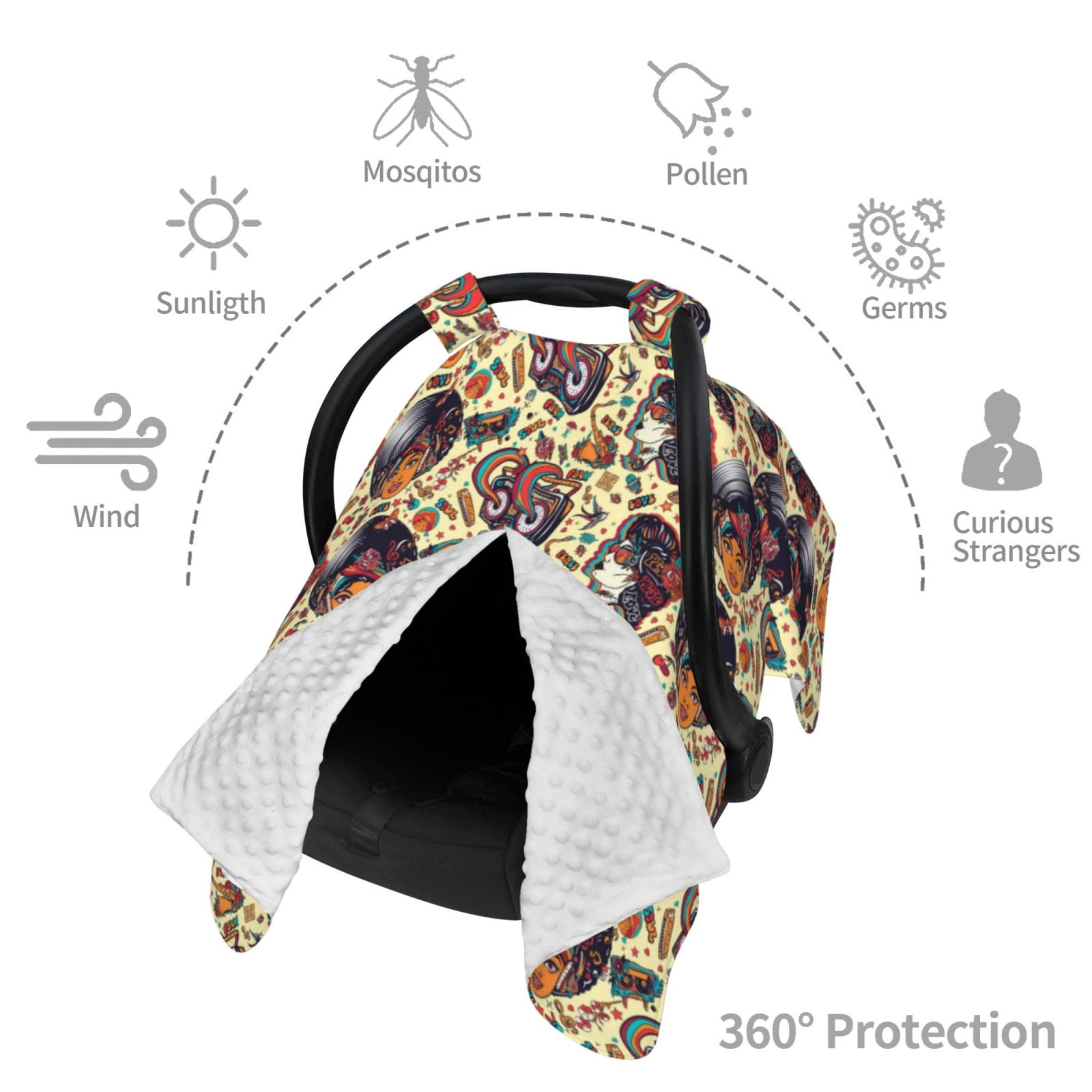 Car Seat Cover Baby - Fashion Hippie Girl Breathable Infant Car Seat Cover for Baby Carseat, Lightweight Comfort Baby Essentials Must Haves Newborn Stuff for Girl Boy