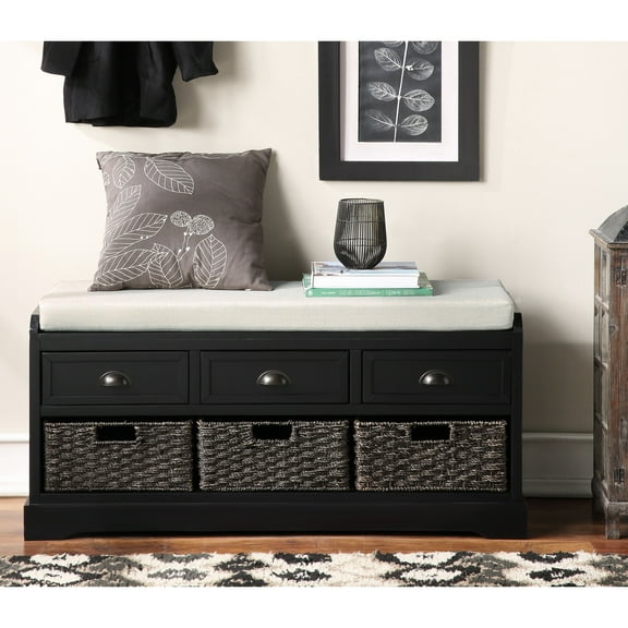 Black Storage Bench With 3 Drawers And For Practicality Wood Home Organization