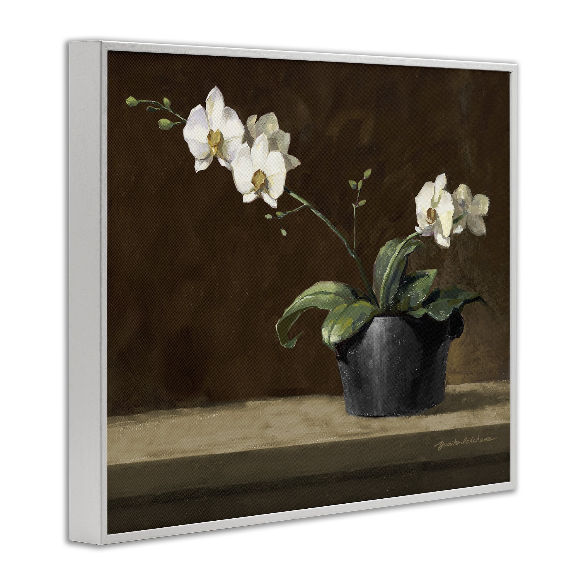 Stupell Industries Potted White Orchid on Ledge White Framed Giclee Art, design by Yumiko Ichikawa