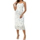 thumbnail image 2 of Vestido de maternidad de malla con fruncidos en los lados para mujer INSPIRE CHIC, vestido ajustado de tirantes para embarazadas, ideal para invitadas de boda, color blanco y azul, talla M, 2 of 6