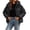 Black, variant on Womens Hooded Puffer Jacket Short Quilted Zip Up Bubble Coat with Drawstring Hem Warm Loose Winter Fluffy Outerwear Daily Casual S-4XL