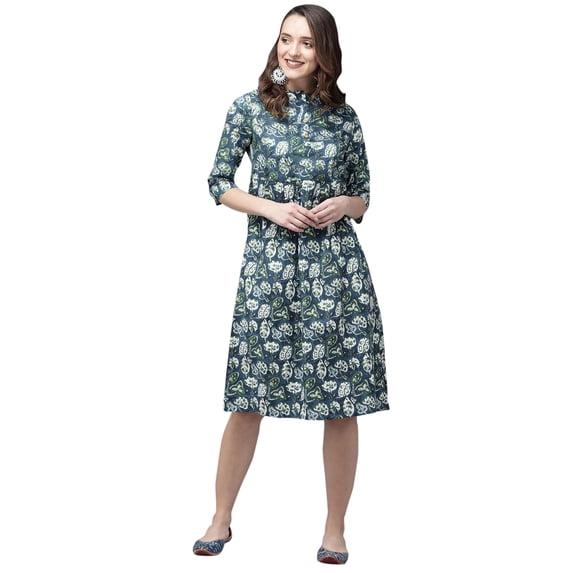 eloria Floral Printed Women's Fashion Stylish Short In Mandarin Neck Design Dress