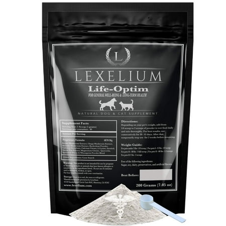 UPC: 0869310000458 | Lexelium Life-Optim Terminal Illness Support Blend for Dogs and Cats | 100% Natural Supplement Powder | Designed to Extend and Improve Quality of Life | 200 Gram Powder Bag