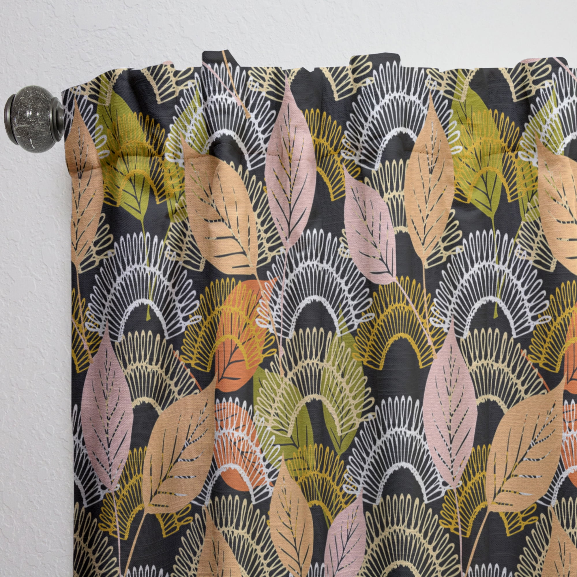 Designart 'Autumn Lace Textured Leaves Pattern' Mid-Century Modern Curtain Panel