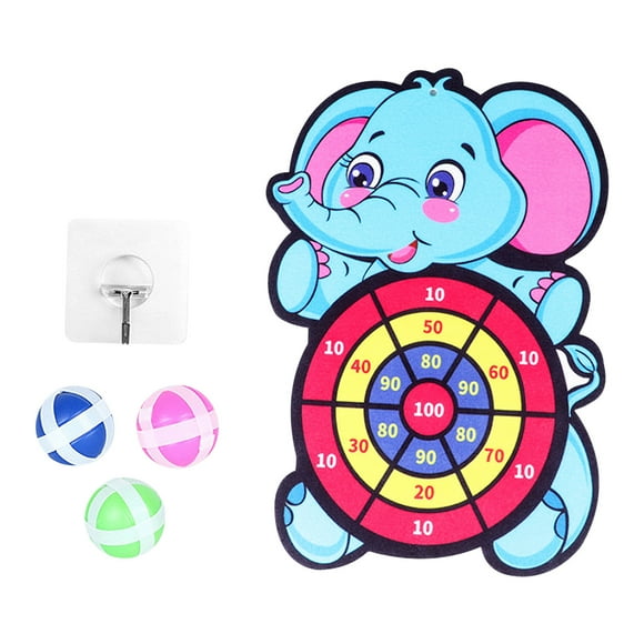 A Throwing Dart Board Toy Sticky Self Adhesive Disk Set Elephant Design With 3 Balls For Kids Indoor Outdoor Play Size 3.9 Inches Weight 0.14 Pounds