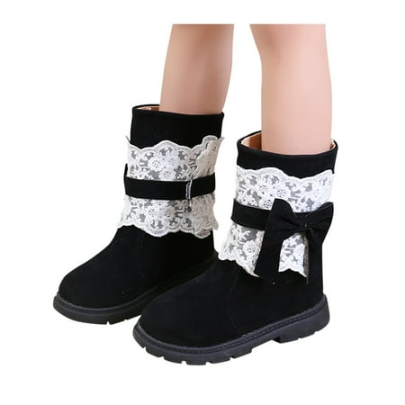 

TOWED22 Toddler Sneaker Kids Baby Girls Princess Shoes Fashion Bowkont Cotton Boots Snow boots Kids Leather Warm Shoes Princess Black