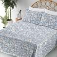 thumbnail image 3 of Ambesonne Blue Floral Fitted & Flat Sheet with Shams 4 Pcs Set, Retro Delicate Petals, King, Taupe and Off White, 3 of 5