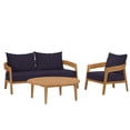 thumbnail image 2 of Modway Brisbane 3-Piece Teak Wood Outdoor Patio Set in Natural Navy, 2 of 10