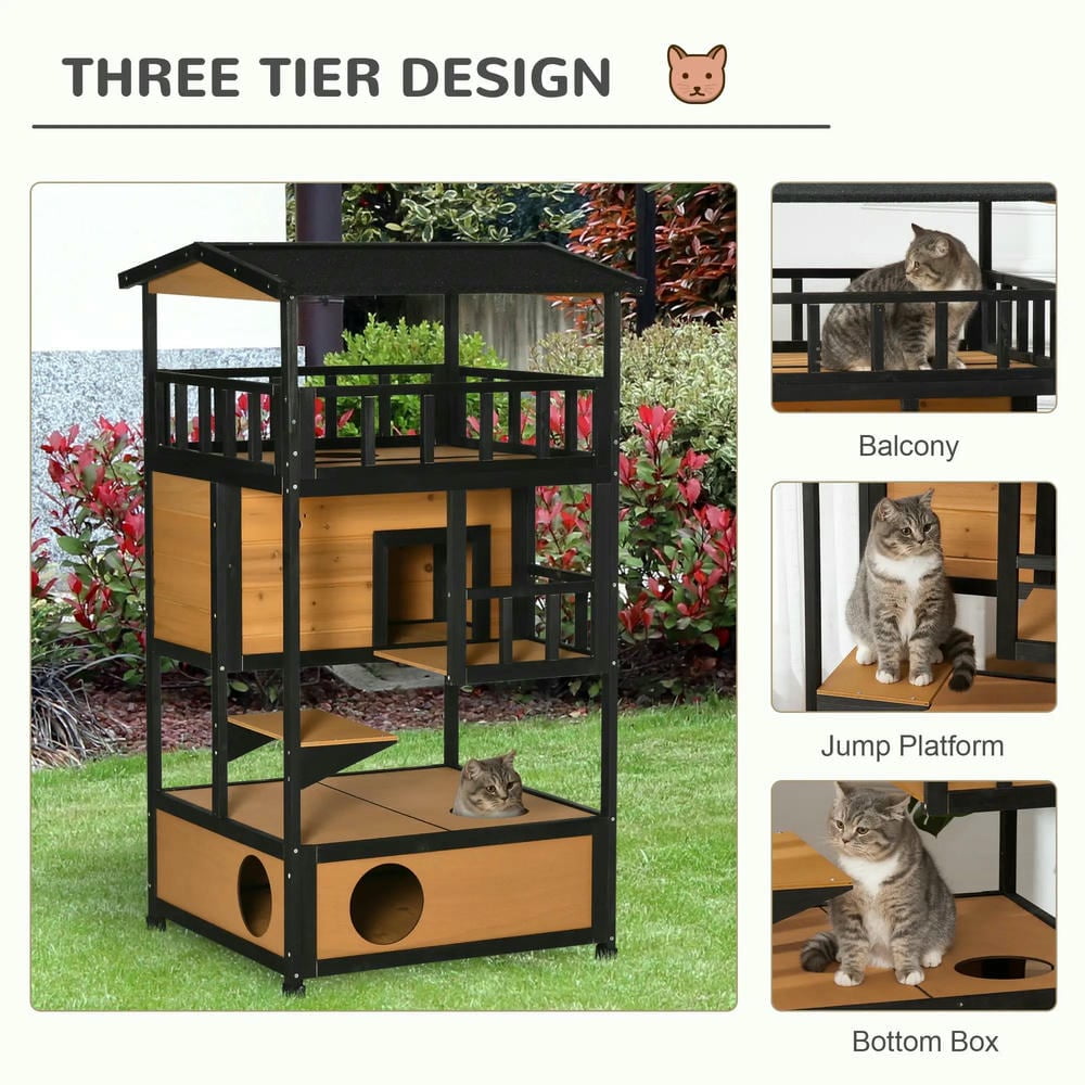 Resenkos Cat Cage, Cat Crate Kennel Enclosure Playpen,Wooden Outdoor Cat House, Feral Cat Shelter Kitten Condo with Asphalt Roof, Yellow