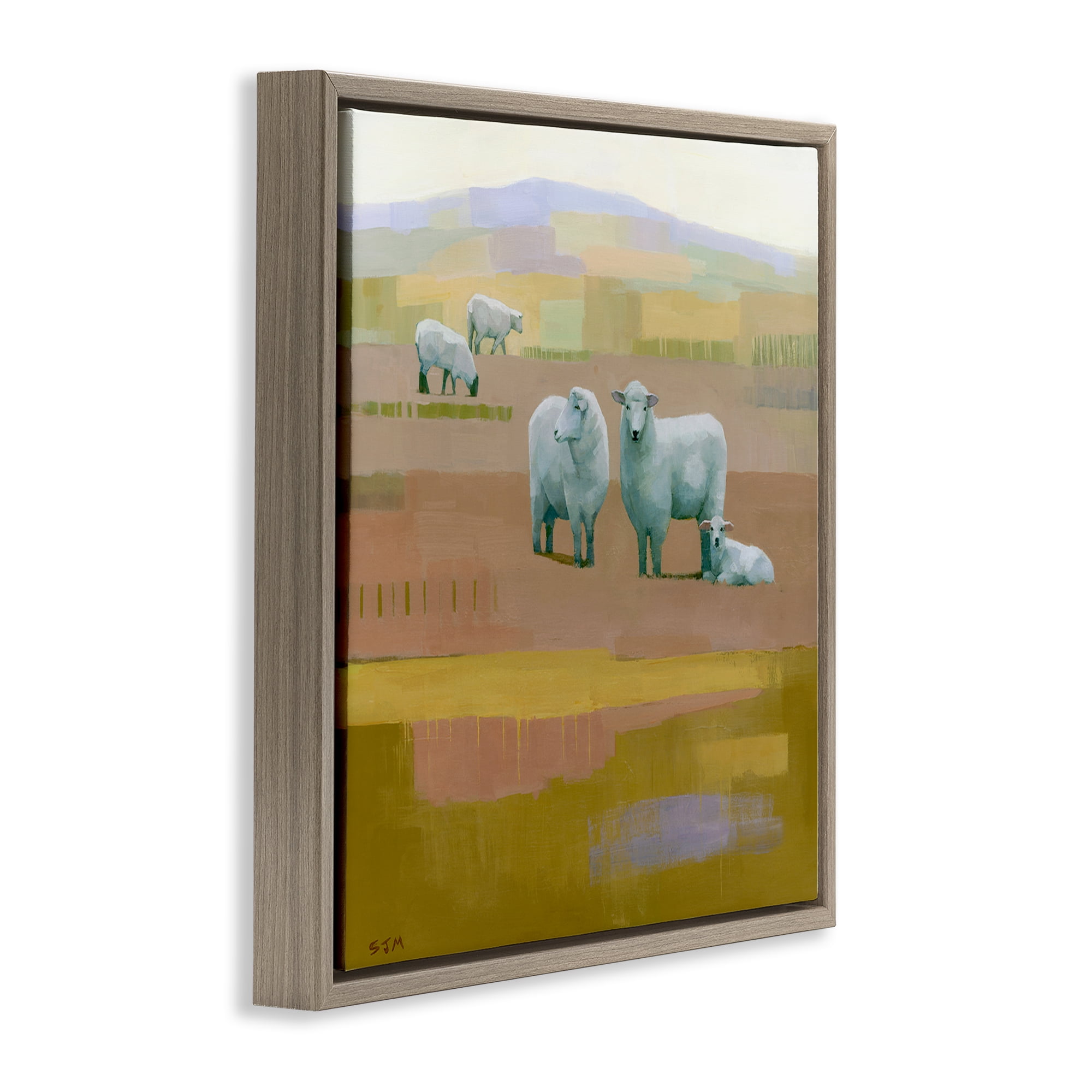 Stupell Industries Sheep Grazing Pasture Animals Painting Brown Floater Framed Canvas Art Print Wall Art, 18 x 18