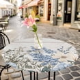 thumbnail image 3 of Blue Wildflower Elastic Fitted Round Table Cover Leaves Wood Grain Waterproof Outdoor Tablecloth for Holiday Party, Picnic, Patio & Dining Fits Tables Up to 36"-44", 3 of 8