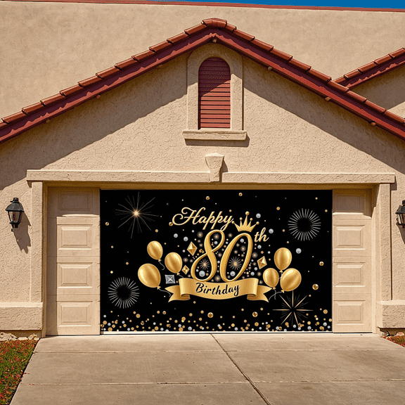 Golden Design Banner 80th Celebration Banner Elegant Decoration for Milestone Birthday Party Event