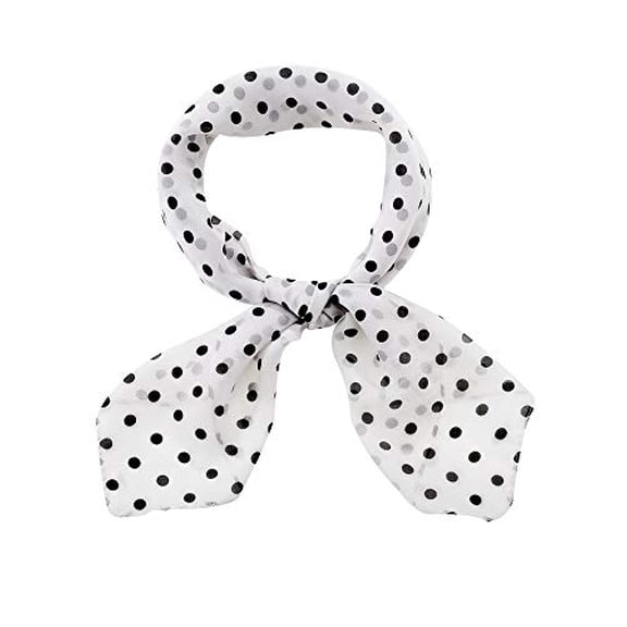 Boao 1 Pcs Polka Dot Scarf 1950s Chiffon Scarf Retro Hair Tie Sheer Square Neck Head Vintage Neckerchief for Women (White with Black Dots)