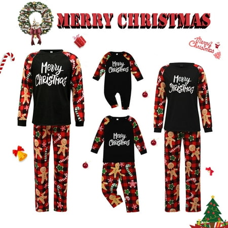 

Merry Christmas Family Matching Pajamas Set Raglan Tops+Cartoon Pants Xmas Holiday Loungewear Sleepwear Jammies Pjs