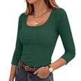 thumbnail image 3 of Otntypg Womens 3/4 Sleeve Scoop Neck Tops Ribbed Knit Slim Fitted Casual Basic Athletic Tee Shirts Fall Trendy Solid Color Going Out T-Shirt, 3 of 8