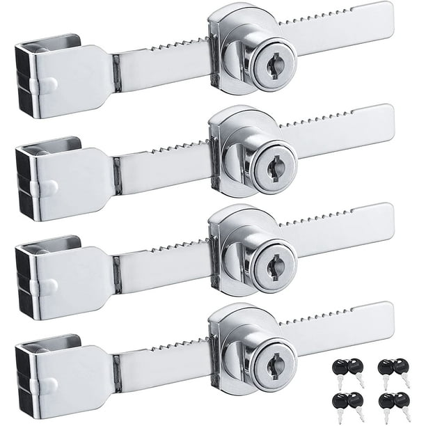 4 cerraduras de seguridad para puertas corredizas de vidrio, vitrinas, cajones y vitrinas.,Cerradura para vitrina de cristal con acabado cromado, llaves iguales