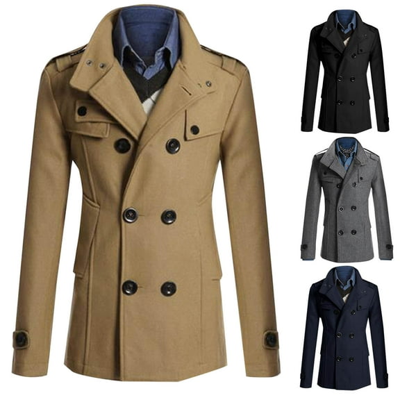 Miluxas Mens Trench Coat Double Breasted Mid Long Jacket Casual Belted Overcoat Notched Lapel Windbreaker Navy