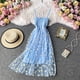 thumbnail image 2 of 2021 verano de malla de cintura alta pequeña margarita honda Floral vestido de las mujeres suelto Retro temperamento delgado una línea de faldapangjing, 2 of 4
