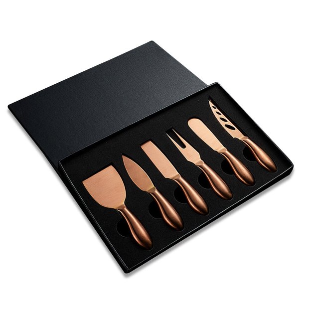 Ensemble de 6 Grattoirs à Fromage Complet en Acier Inoxydable Outils de Découpe de Pizza Creux Poignée Fourchette Étaleur de Beurre Outil de Cuisson, Rose Doré