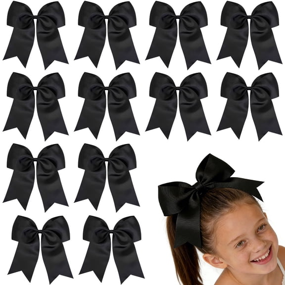 JoyBowie 12 Pcs 8 Inch Black Hair Bows Grosgrain Ribbon Alligator Clips for Girls Kids Toddlers