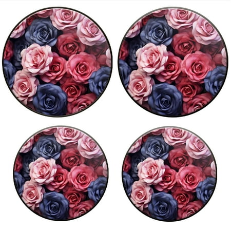 

BaHomeck Electric Stove Burner Covers Set of 4 Round Metal Gas Stove Burner Covers 8 Inch and 10 Inch Kitchen Decor Vibrant Display Of Pink And Navy Blue Roses