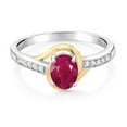 thumbnail image 2 of Gem Stone King 10K Yellow Gold and 925 Sterling Silver Red Ruby and White Lab Grown Diamond Engagement Ring for Women (1.08 Cttw, Available in Size 5, 6, 7, 8, 9), 2 of 4