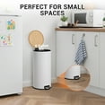 thumbnail image 5 of 30L/8 Gallon Step Trash Can with Bamboo Lid, Slim Round Stainless Steel Garbage Can, Soft Close, Removable Inner Bucket/Liner, for Kitchen Bathroom Office, White, 5 of 7