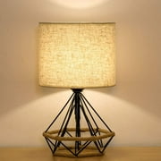 Haitral Bedside Lamp Small Black Table Lamp, Modern Hollowed Out Base Lamp with Linen Fabric Shade