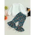 thumbnail image 4 of Wassery Kids Girls Halloween Outfits Set Long Sleeve Sweatshirt Pumpkin Flower Print Flare Pants 2T 3T 4T 5T 6T Toddler Girls 2Pcs Fall Winter Clothes, 4 of 8