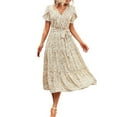 thumbnail image 2 of IDALL Robes d'Été, Robe Florale Femmes 2023 Été Décontractée Manches Courtes à Volants Col en V Taille Élastique Smockée Robe Midi Caractéristiques : Robes Décontractées, Robes Petites, Robes Mode Robe Blanche TG, 2 of 8