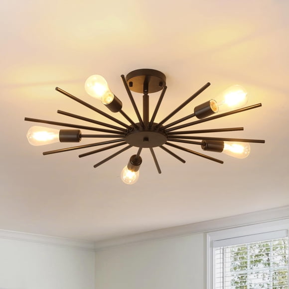 Karjearl Black Semi Flush Mount Ceiling Light, 27.5 Inch 5-Light Large Sputnik Flush Mount Light Fixtures, Farmhouse Industrial Sloped Ceiling Lighti