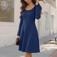 thumbnail image 2 of VEKDONE Ribbed Knit Sweater Dress for Women Fashion Long Sleeve Scoop Neck A-Line Dress Casual Flowing Pleated Dresses Summer Vacation Housewear Dress Navy XL, 2 of 7