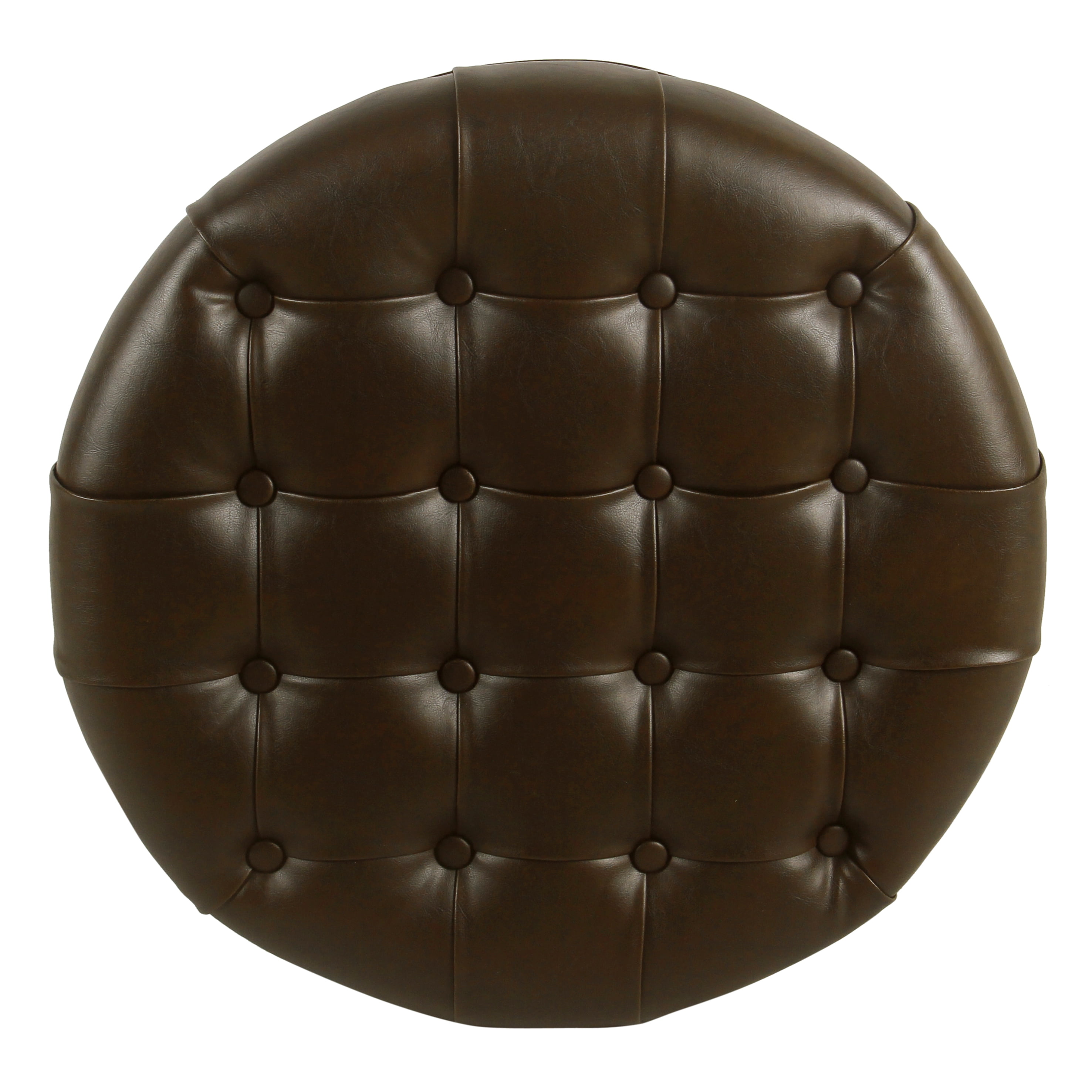 HomePop Large Faux Leather Tufted Round Storage Ottoman-Brown
