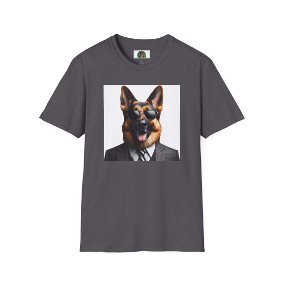German Shepherd in Suit and Sunglasses Unisex Softstyle T-Shirt