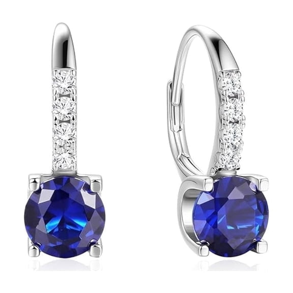 FANCIME 925 Sterling Silver Deep Blue Sapphire Hoop Earrings for Women, September Birthstone Dangle with Leverback Clasp, 6.5mm