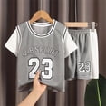 thumbnail image 2 of NIEWTR Toddler Baby Boy Clothes Boys Summer Outfits Short Sleeve Patchwork T-Shirt & Solid Shorts Set 12 Months-5T Casual Loungewear 2T 3T 4T 5T(Grey,9-10 Years), 2 of 4