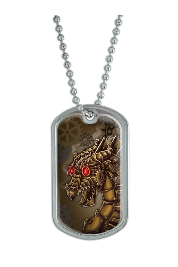 Steampunk Dragon - Mechanical Robot Bronze Cogwheels - Gears Dog Tag