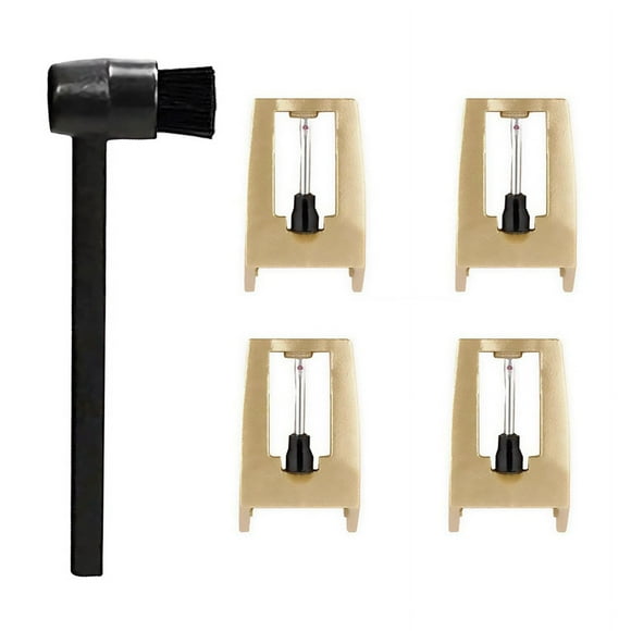 4Pcs Replacement Stylus Vinyl Record Player Needles Turntable Stylus with a Stylus Cleaning Brush,4 x Replacement Stylus 1 x Stylus Cleaning Brush,Black&Gold